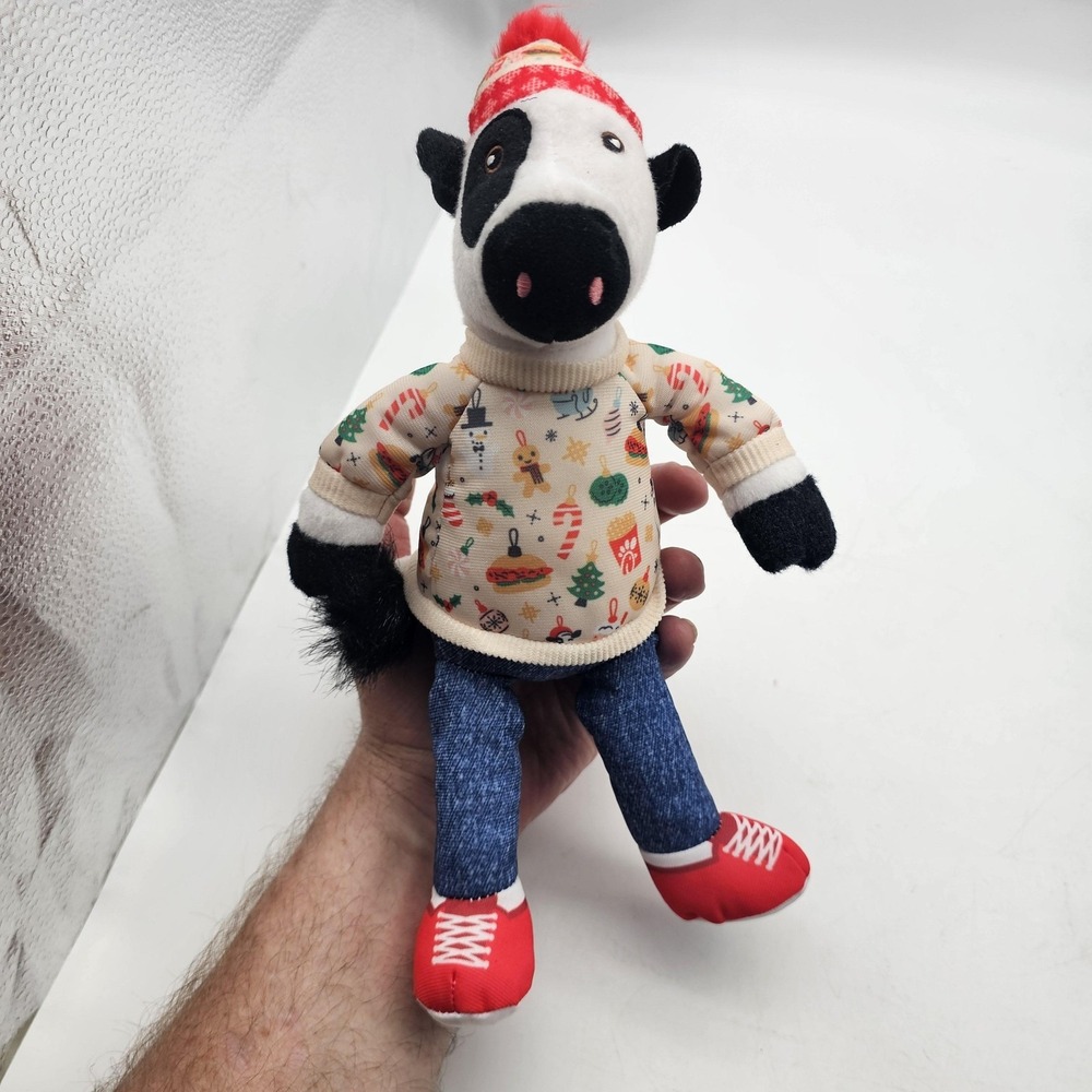Chick-fil-A Cow Plush Stuffed Toy Small Multicolor Christmas Sweater Hat Cute